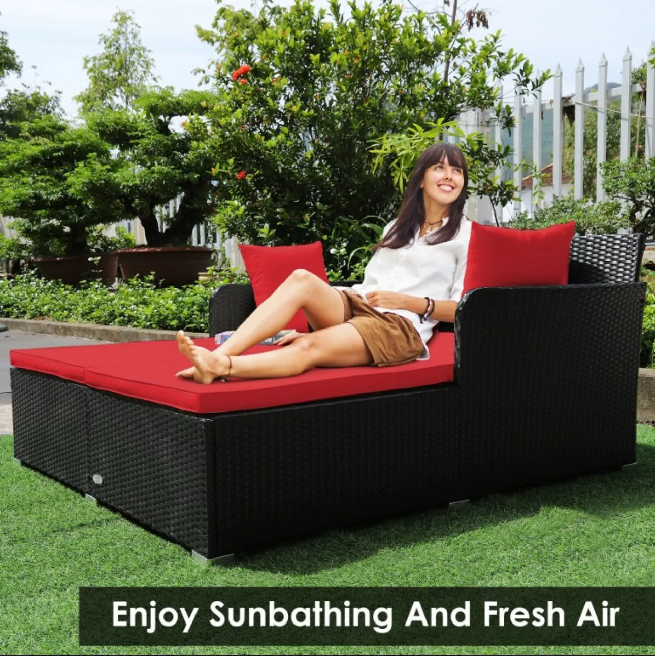 Very Relaxing XXL Spacious Outdoor Rattan Patio Day Bed | Upholstered Extremely Comfortable Cushions, Pillows | Sectional Furniture Set