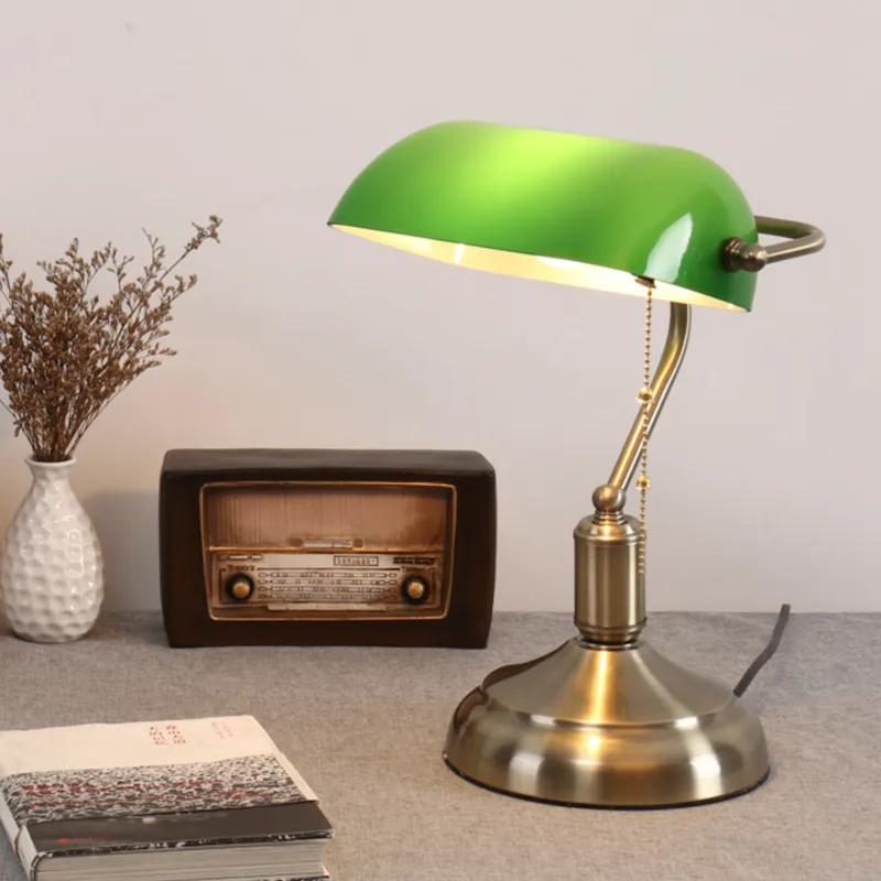 Vintage Bankers Lamp in Green