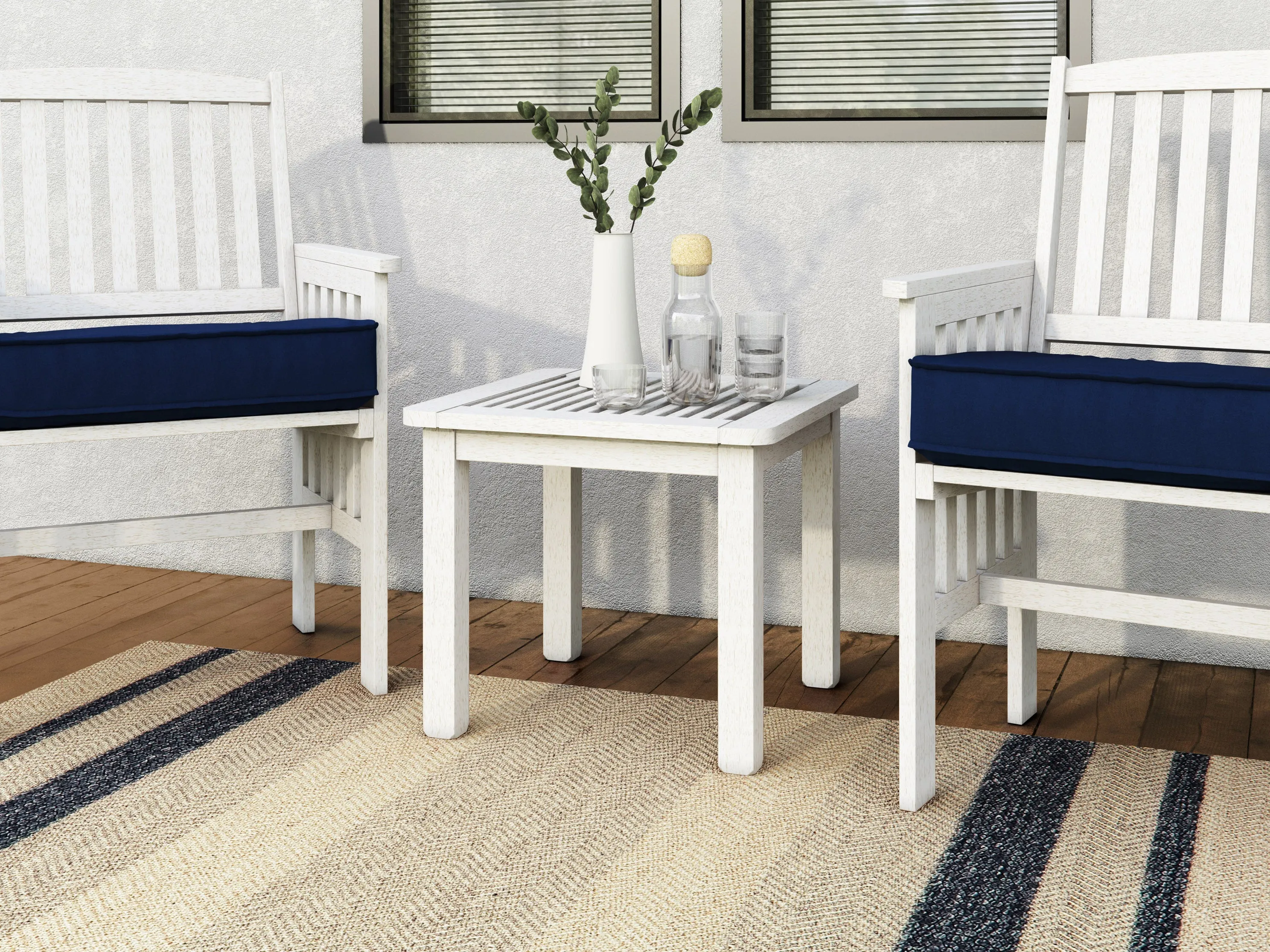 Washed White Hardwood Outdoor Side Table