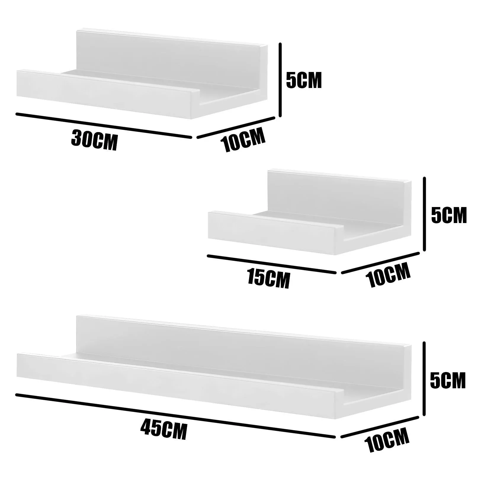 White Floating Wall Shelves Set of 3