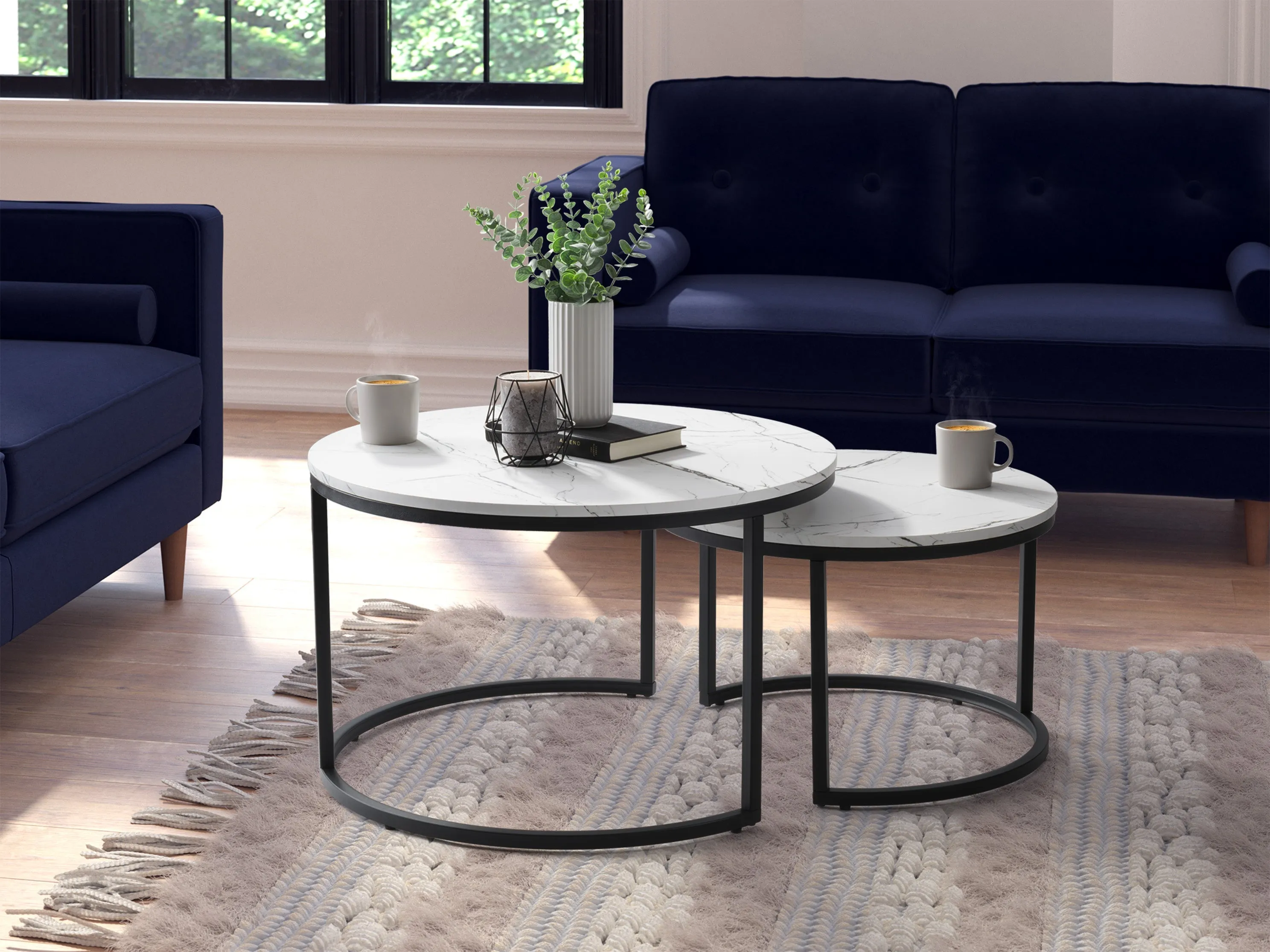 White Marble Round Nesting Coffee Tables