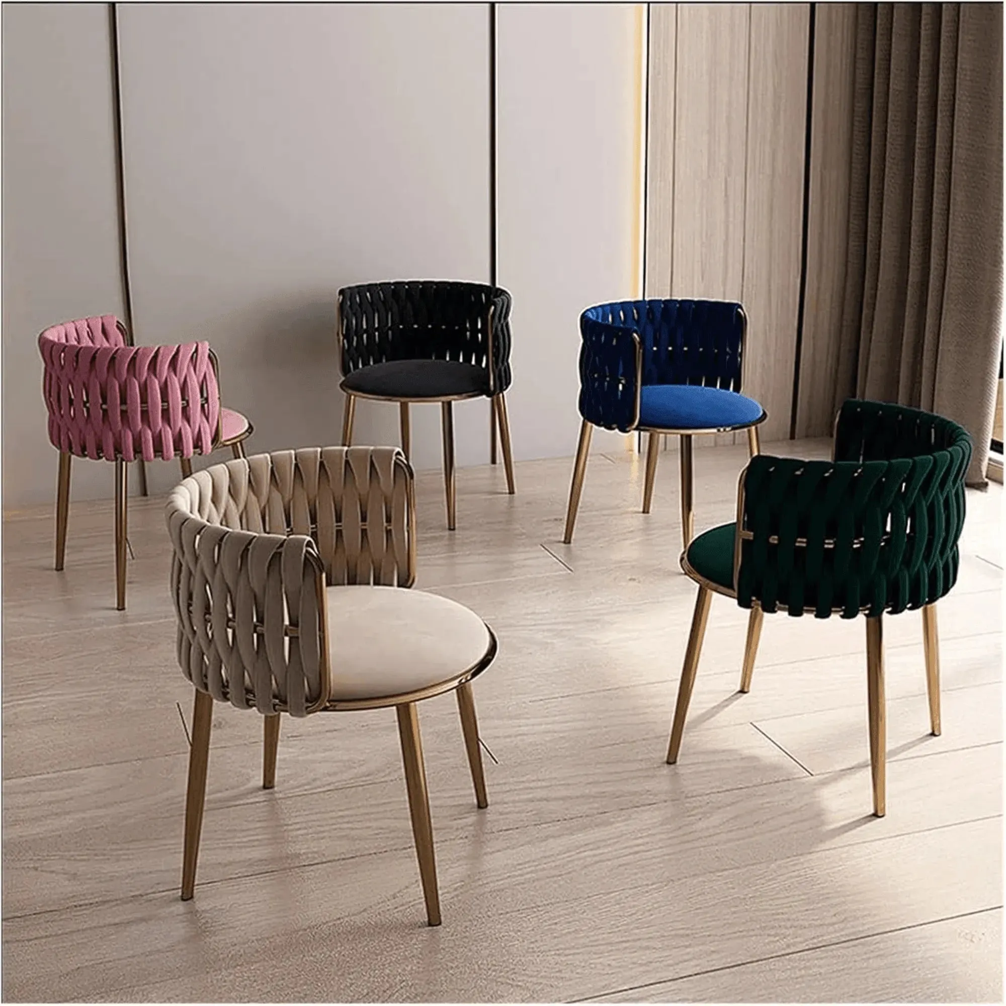 Wooden Twist Endorse Soft Velvet Upholstery Makeup Lounge Chair with Metal Legs Modern Dining Chair for Home and Office