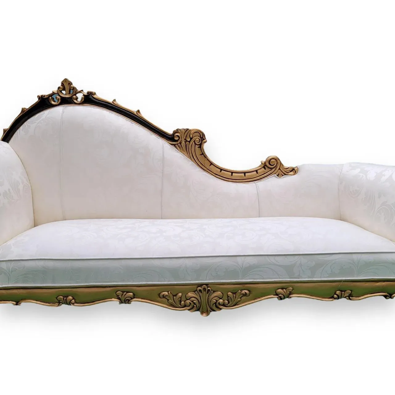 Wooden Twist Traditional Teak Wood Hand Carved Deewan Chaise Lounge Golden Finish Couch for Elegant Home Décor